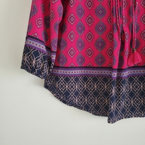 2/$35 SALE RUBY Rd Boho Peasant  Deep Pink flowy sleeve blouse. Size PS LIKE NEW - Picture 5 of 10